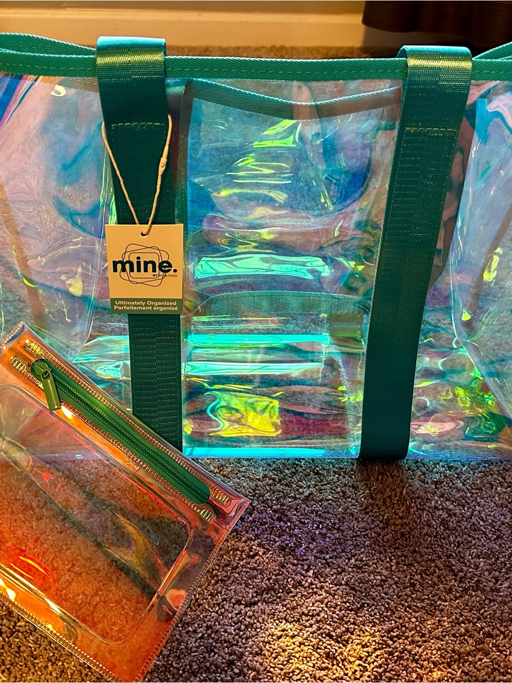 MINE by MyTagalongs. Iridescent Tote with Teal Straps and Matching Pouch NEW